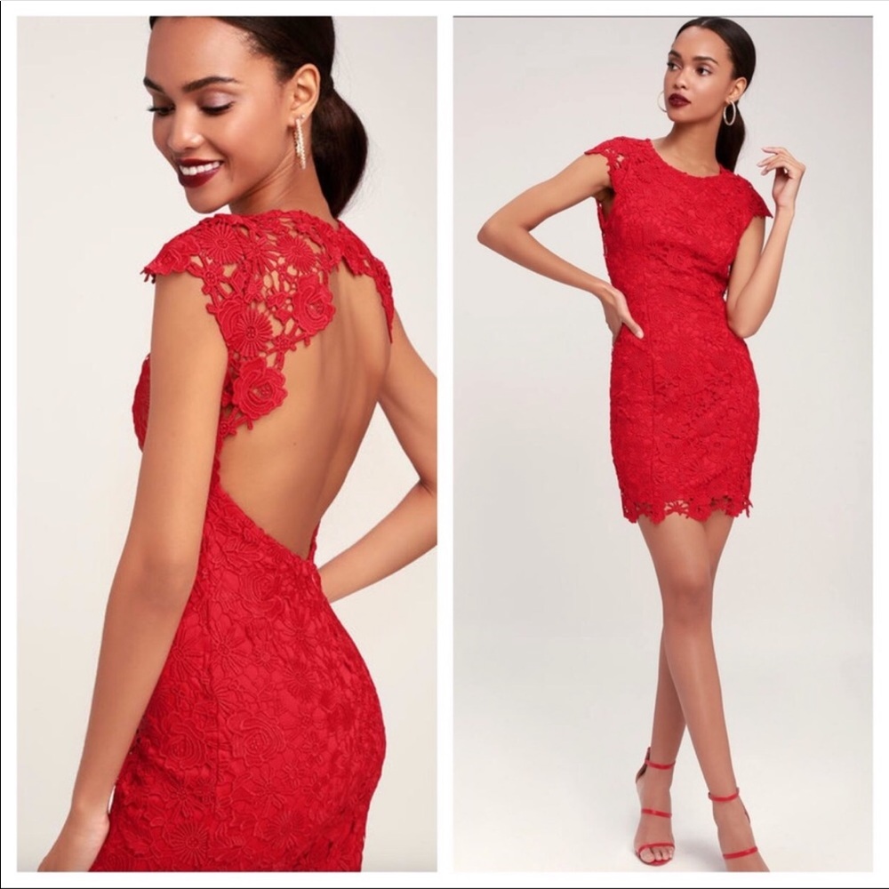 Lulu's Red Backless Lace Dress